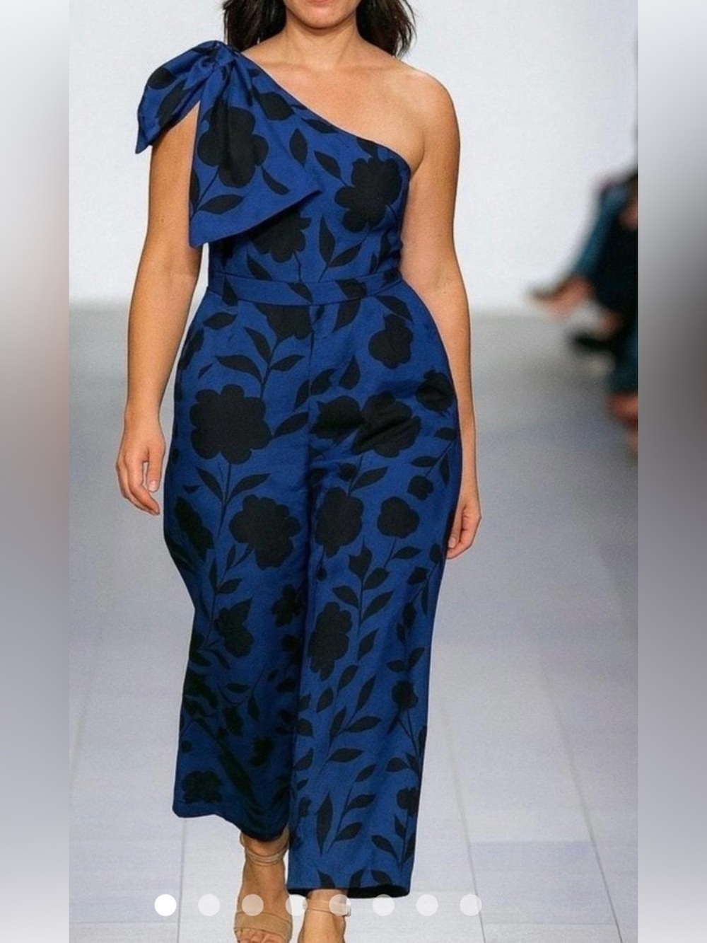 Kate Spade One-Shoulder bow Blue Floral Wide-Leg Jumpsuit coastal cottagecore - Picture 6 of 17